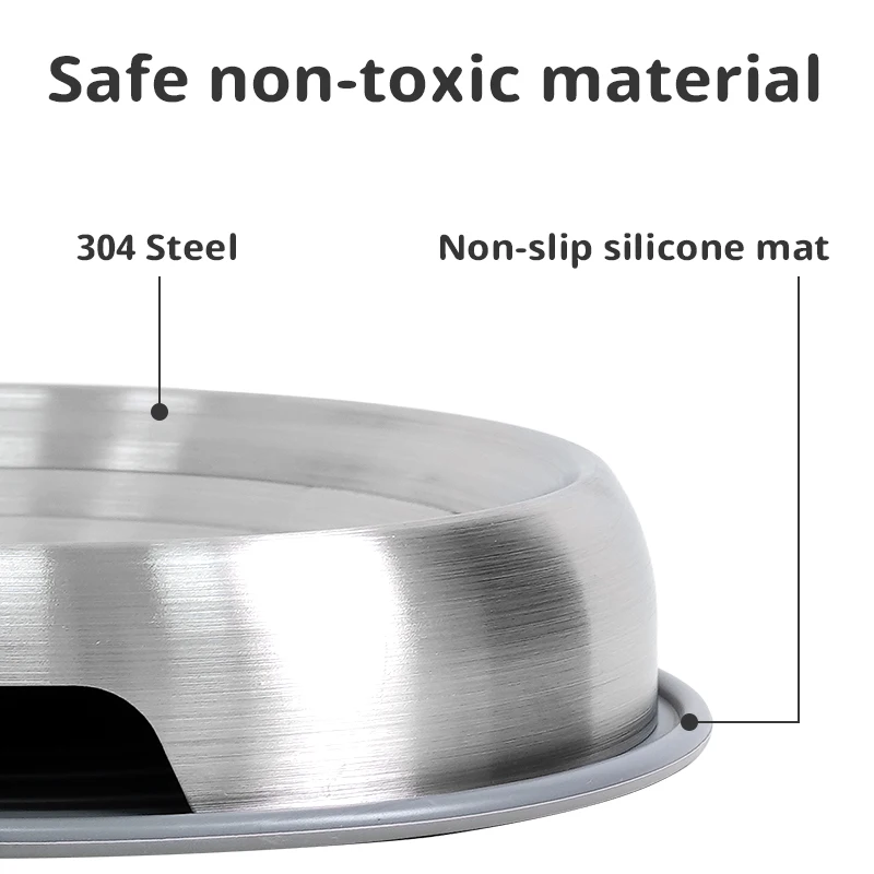 Cuenco de acero inoxidable 304 para gato y perro, cuenco antideslizante duradero, diseño de boca poco profunda, no Negro, grano de barbilla - imagen 2