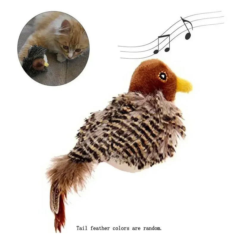 Juguete interactivo para gatos: pájaro cantador con plumas de peluche - imagen 2