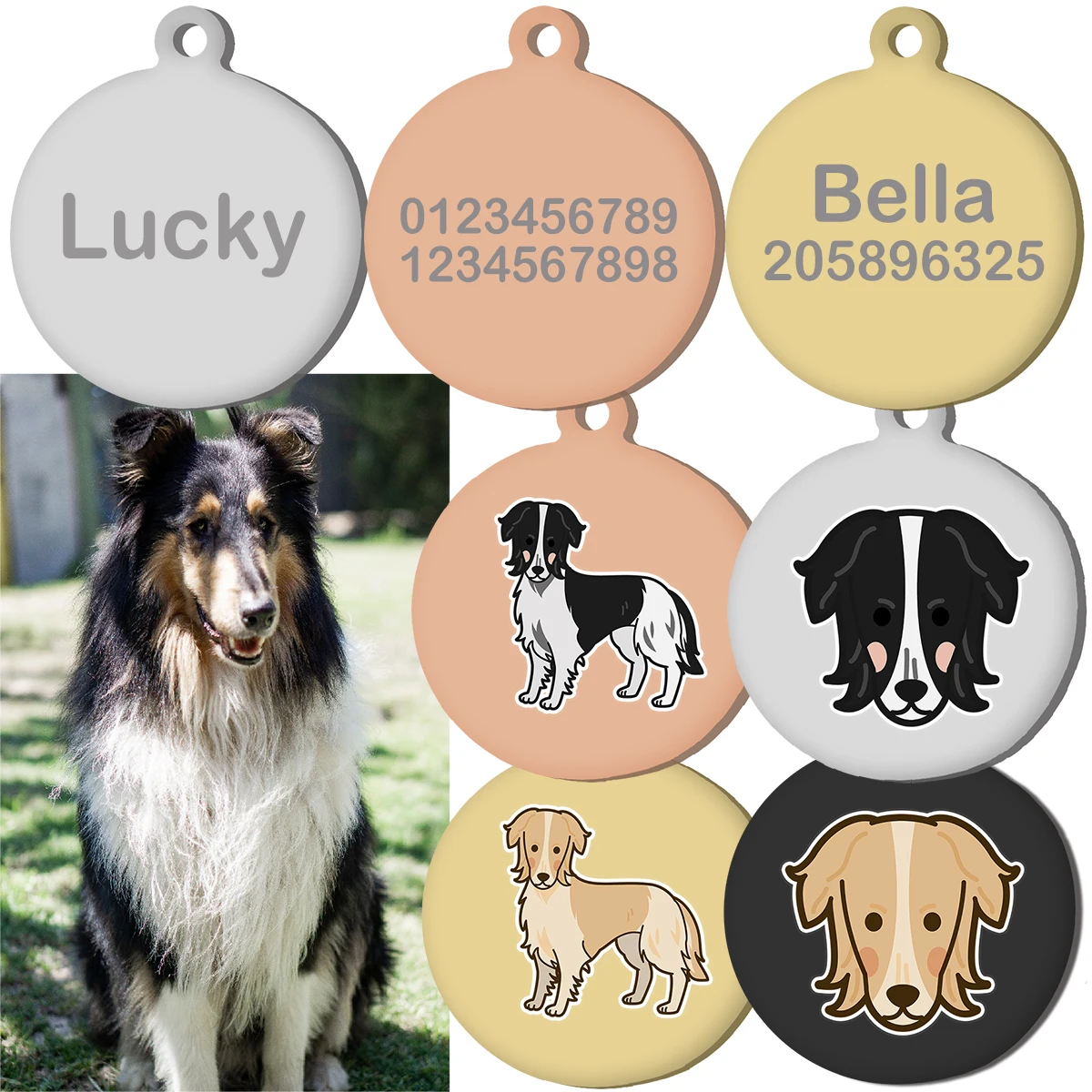 Collar con etiqueta de perro BORZOI personalizado, etiqueta de identificación grabada con nombre de acero inoxidable personalizado para Collar de perro, colgante con placa con nombre antipérdida para mascotas