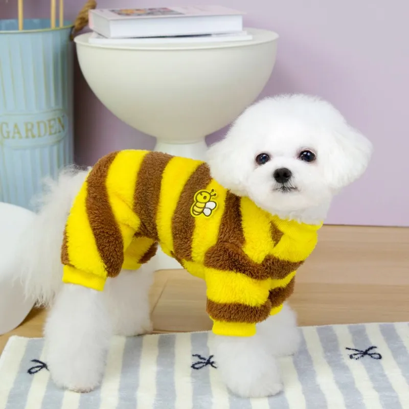 Ropa cálida de invierno, abrigo de lana con forma de abeja para cachorros, mono para mascotas, disfraces divertidos para perros, ropa cálida de felpa, suéteres de cuatro patas para Chihuahua - imagen 5
