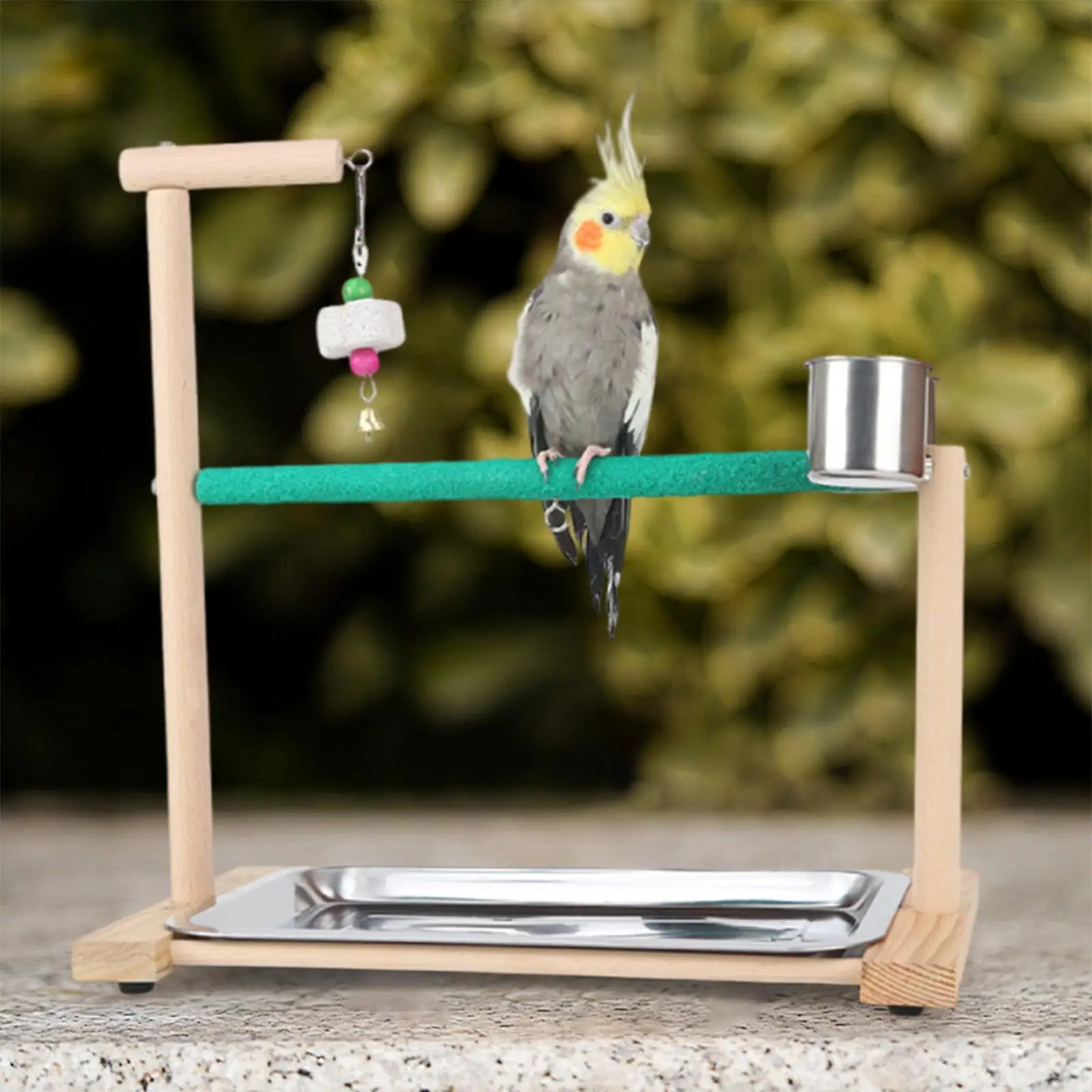 Parrot Playground Perch Gym Removable Tray Feeder Cups Exercise Activity Center for Budgie Conures Cockatoos Cage Accessories
