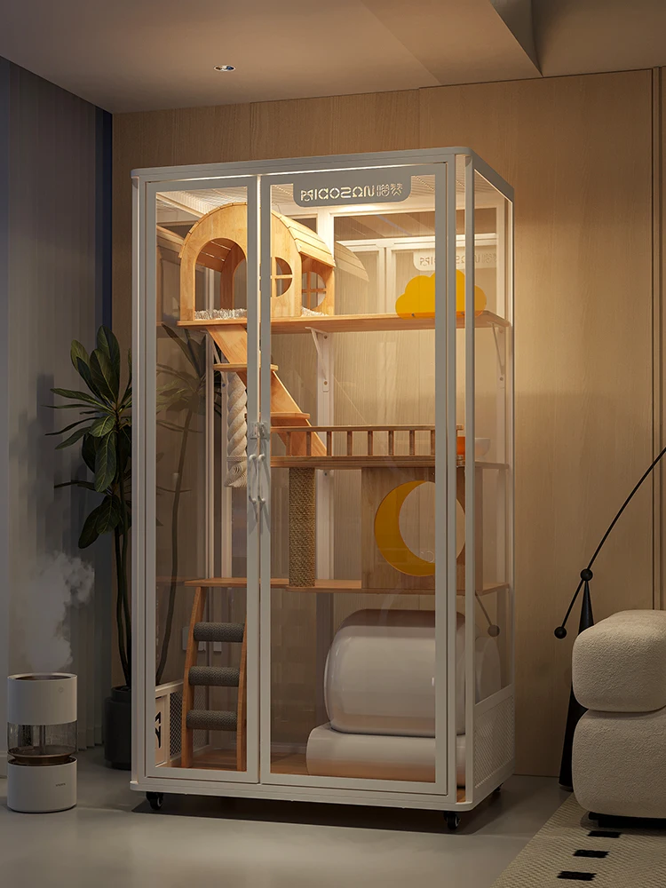 Inodoro de madera maciza serie blanca panorámica, Villa de lujo para gatos, inodoro inteligente para gatos, gran espacio - imagen 5