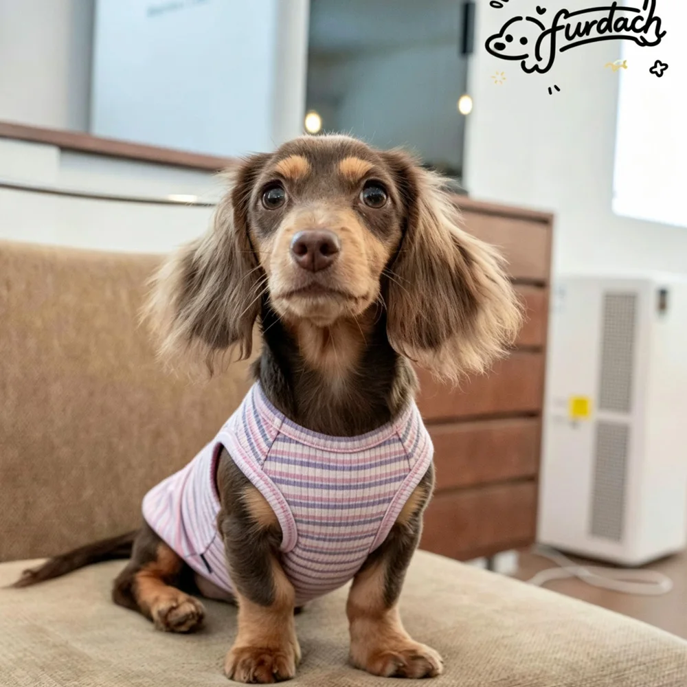 Camiseta de algodón a rayas para Dachshund, primavera-verano