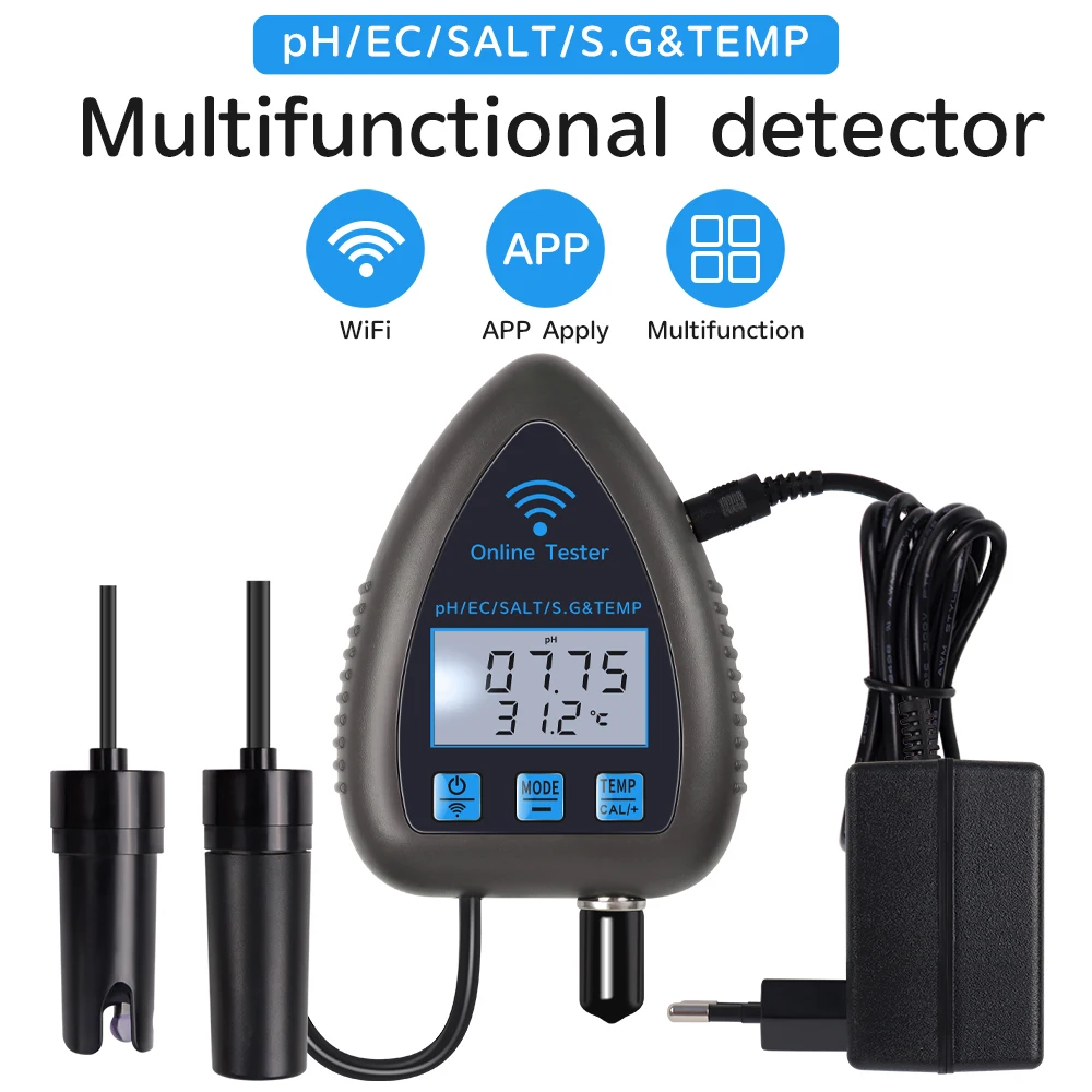 Tuya WiFi 5 in 1 Water Quality Monitor TDS/EC/SALT PH S.G.TEMP Multi-function Bluetooth Water Analyzer for Aquariums Aquaculture - imagen 2