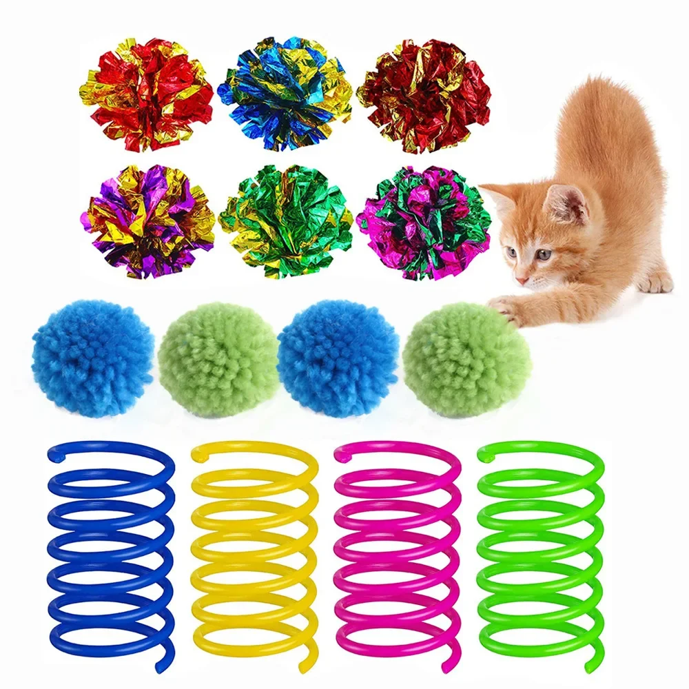 Juego de bolas de pelo de papel de primavera para gato, juguete interactivo para gato, productos para mascotas, accesorios para mascotas, 14 paquetes - imagen 5