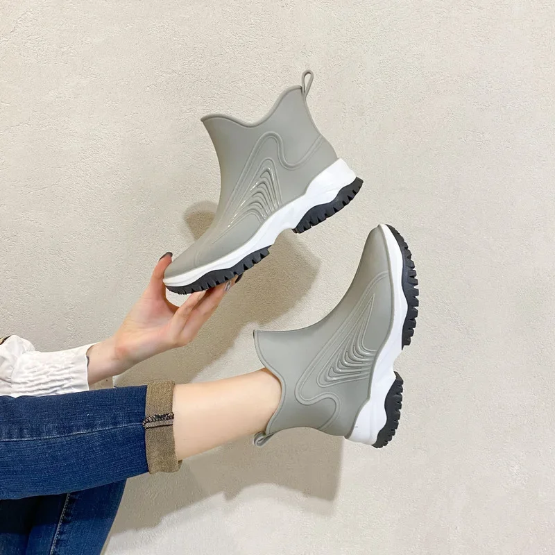 Botas De lluvia con plataforma para Mujer, zapatos De trabajo impermeables, antideslizantes, gruesos, a la moda, para jardín y cocina - imagen 4