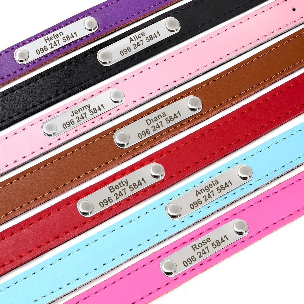 Collares de cuero suave para perros, collares personalizados para cachorros y gatos, Collar de identificación con nombre personalizado para mascotas, grabado gratis para perros pequeños y medianos, Chihuahua - imagen 4
