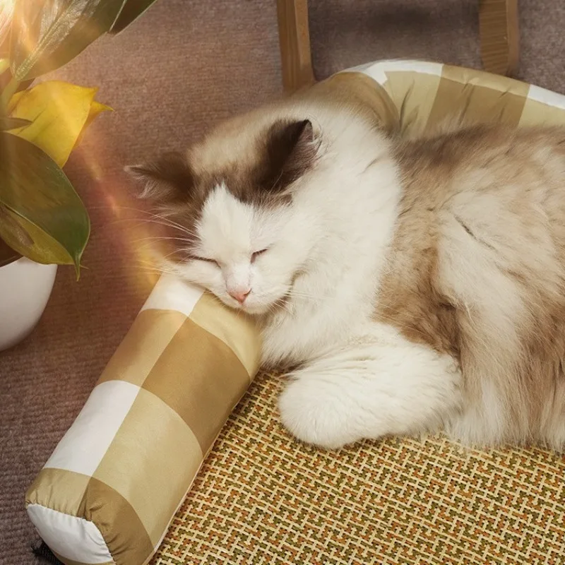 Esteras refrescantes transpirables tejidas de mimbre para perros, almohadillas para cama para dormir suaves y cómodas de verano, suministros de disipación de calor para cachorros y gatitos - imagen 2