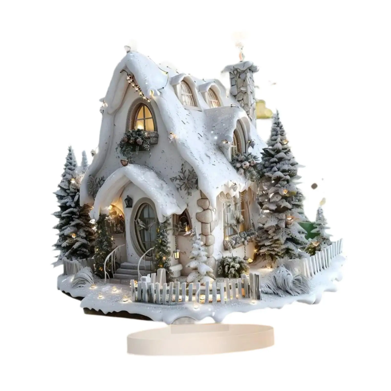 Christmas Decorations with Base Crafts Tabletop Decor Snow Scene House Tabletop Sign Acrylic 2D Flat for Table Home Living Room