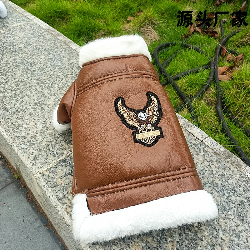 Ropa de invierno para mascotas: chaqueta de Pu, abrigo de cuero de águila con forro polar, ropa cálida para mascotas para perros y gatos, clima frío al aire libre - imagen 2