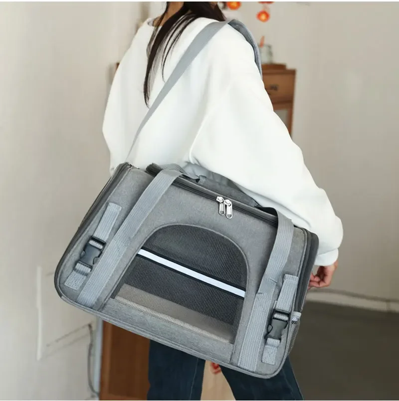 Bolsa transportadora portátil para Gato, bolsas para cachorros de viaje al aire libre, bolso plegable de malla transpirable para gatos y perros, bolsa de transporte para gatos de viaje
