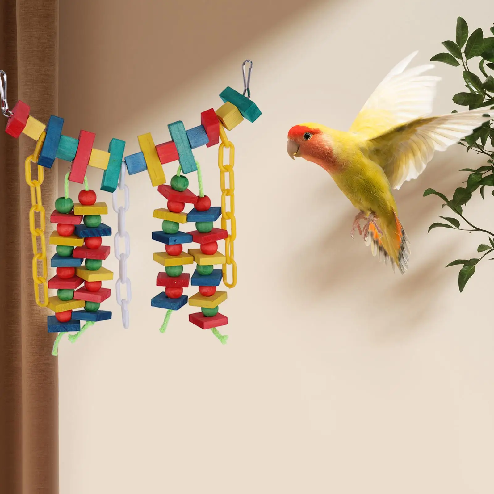 Multicolored Wooden Blocks Parrot Cage Bite Toy for Macaws Caiques