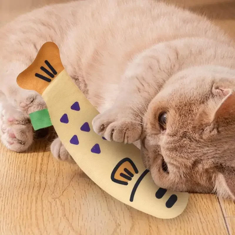 Juguetes con hierba gatera para gatos, juguete interactivo de lino con forma de pez, 26cm/10,24 pulgadas, juguetes para patear gatos, juguetes arrugados con hierba gatera suave - imagen 5