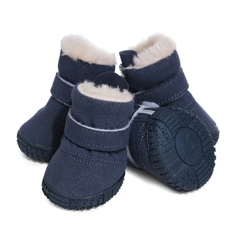 Botas de nieve impermeables para perros, calzado grueso de forro polar, zapatos de invierno para perros pequeños, suela de goma suave, antideslizantes, 4 piezas - imagen 4