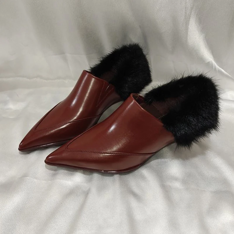 Zapatos de tacón de lujo de piel para Mujer, zapatos de tacón con punta estrecha a la moda, Botas nuevas elegantes de otoño, Zapatillas sexis de diseñador para Mujer - imagen 4