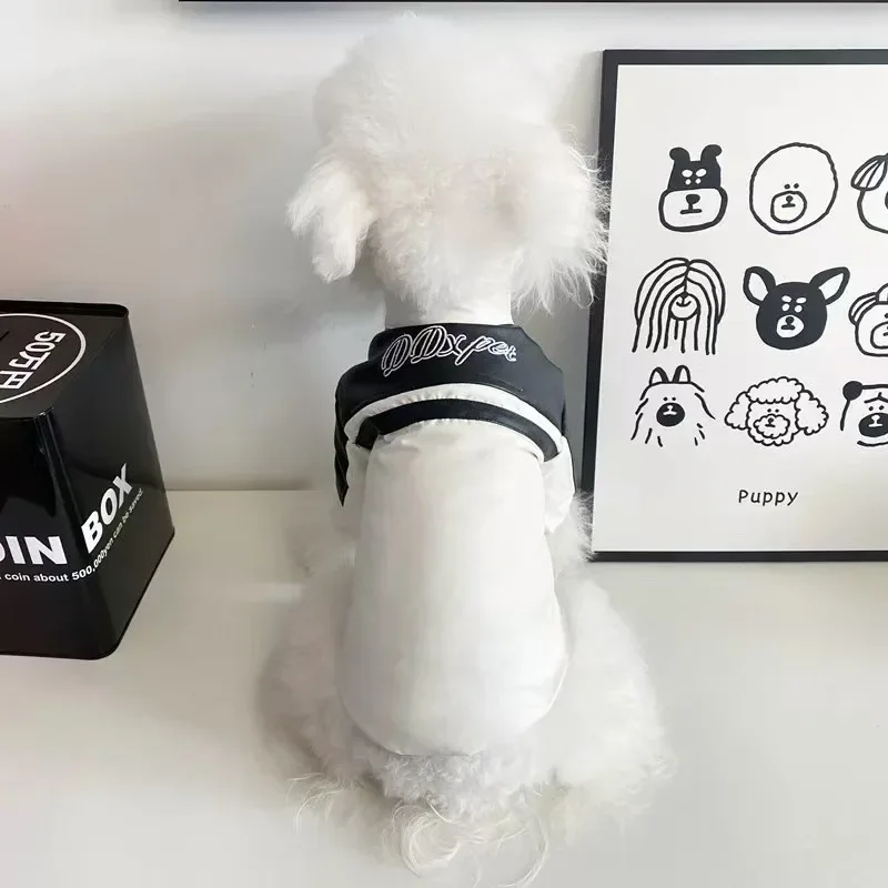Abrigo de cuero empalmado para motocicleta de otoño/invierno para mascotas, ropa para perros y gatos, abrigo bonito de oso de peluche, ropa para cachorros pequeños - imagen 4