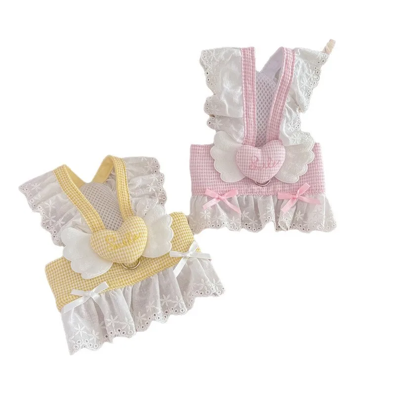 Vestido a cuadros de helado de primavera para mascotas con alas, vestido de princesa para perros y gatos, se puede tirar, ropa para cachorros pequeños - imagen 5