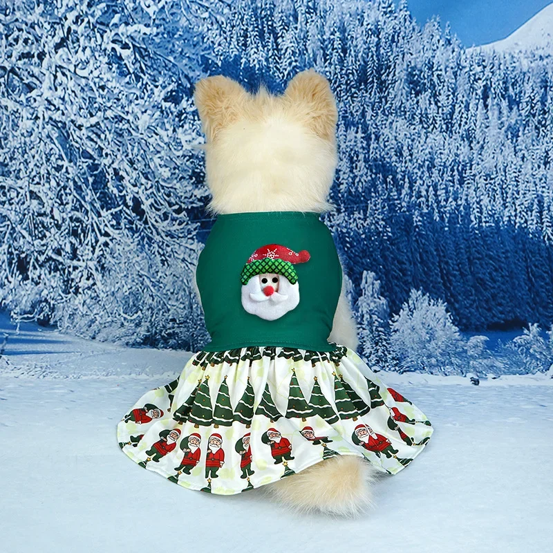 Vestido de Navidad para perros pequeños y medianos, bonito muñeco de nieve con estampado de Papá Noel, Reno, falda de princesa para cachorros, ropa festiva para