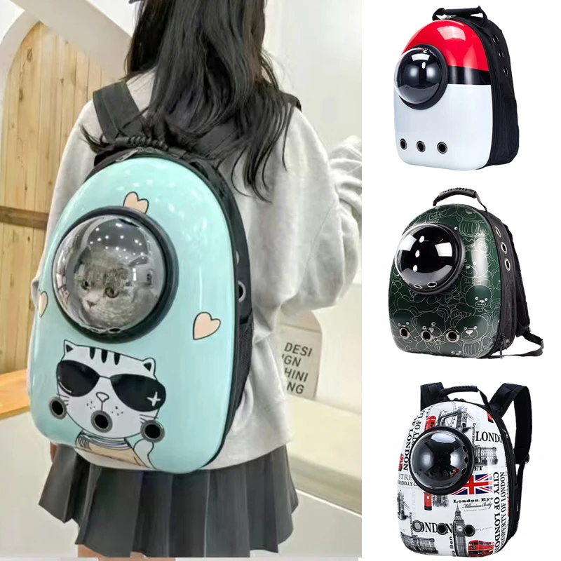 Mochila con estampado de dibujos animados para gato, bolsa de transporte transpirable para mascotas, suministros de viaje para gatos y gatitos