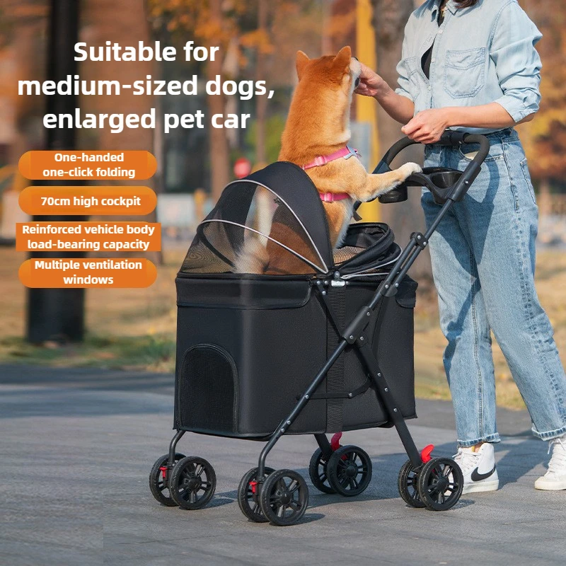 Cochecito plegable grande para perros y mascotas, cochecitos para perros de lujo medianos, carrito ligero para gatos con ruedas, productos para mascotas - imagen 3