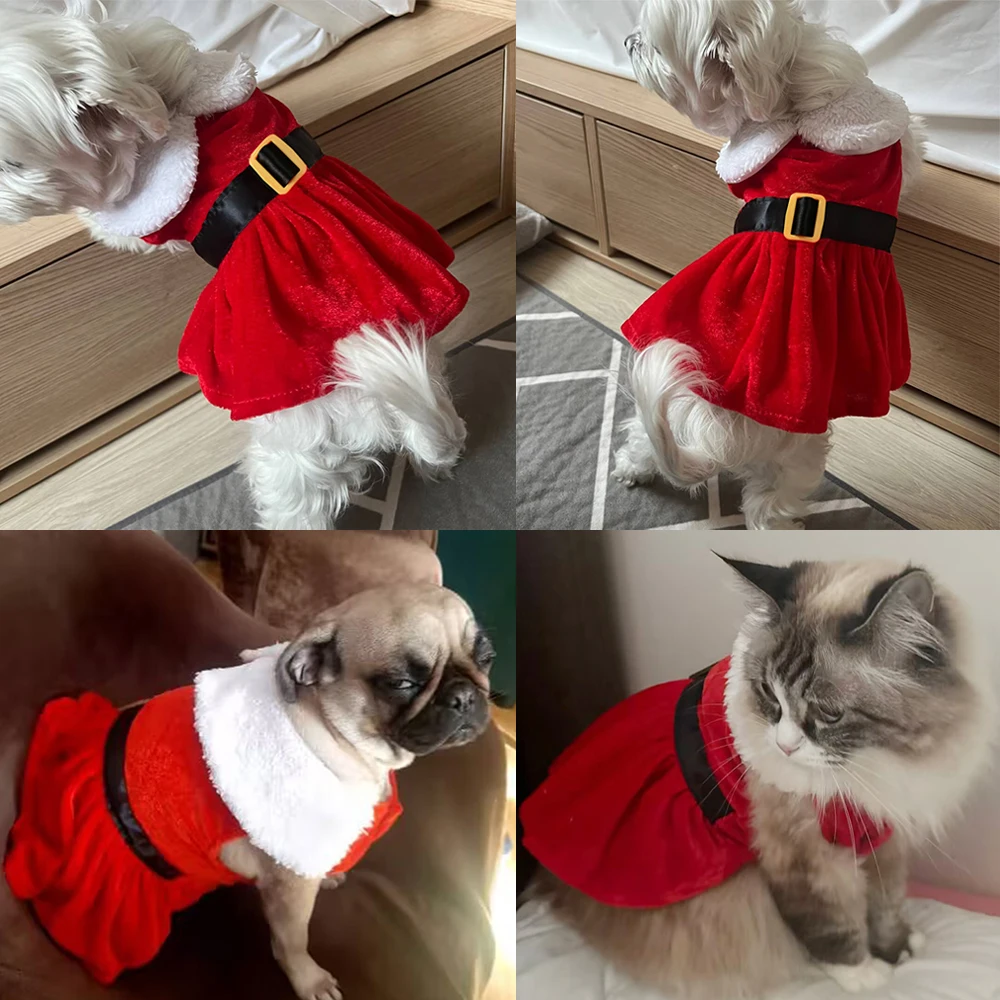 Falda navideña para perro, bonito vestido de Papá Noel para mascotas, disfraz para perros pequeños y medianos, ropa de Cosplay para cachorros y gatos, regalos de fiesta de Año Nuevo de Pug - imagen 5