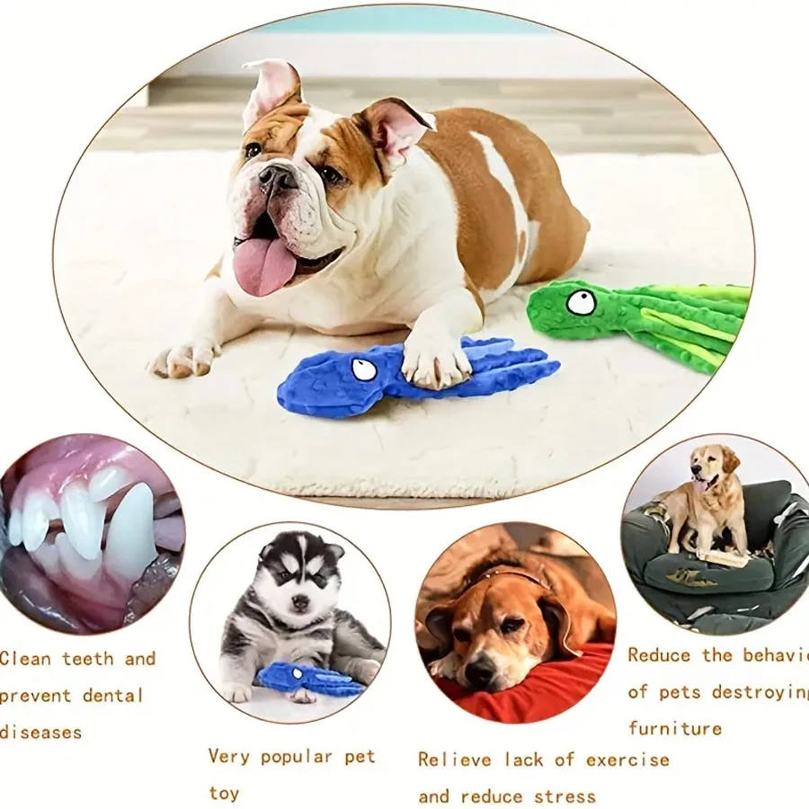 Concha de pulpo con voz para perros y gatos, juguetes de peluche para perros de pulpo para limpieza de dientes, juguetes interactivos duraderos para masticar perros pequeños y medianos - imagen 5