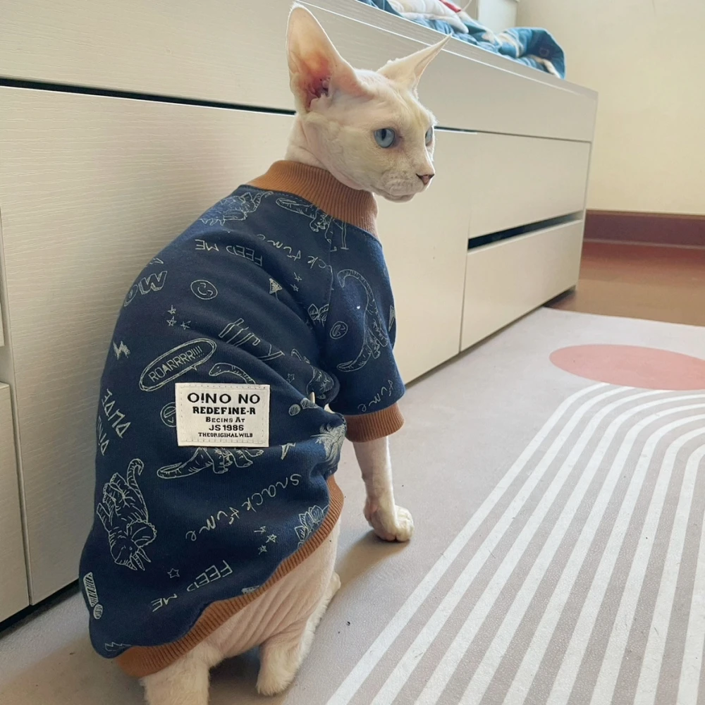 Sphynx Cat Clothing Dinosaurio Abrigo de algodón para gatos machos en otoño Sudadera de dibujos animados para gatitos Disfraces de perros pequeños Suministros para mascotas