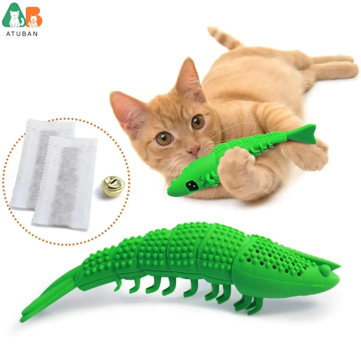 ATUBAN-juguete de cepillo de dientes para gatos, goma dura duradera, cuidado Dental para gatos, cepillo de dientes interactivo para gatos, juguete para masticar, juguete para tratar gatos