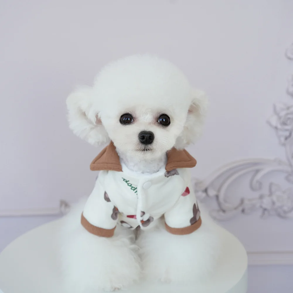 Abrigo con cuello de oso de amor para mascotas, abrigo de algodón de peluche Yorkshire, bonito abrigo cálido para piernas, ropa para cachorros, ropa para perros pequeños, Otoño/Invierno - imagen 3