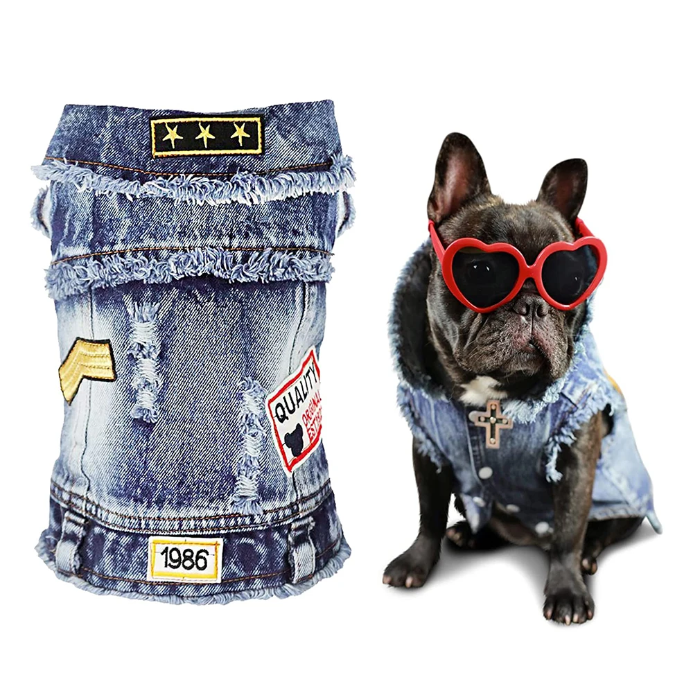 Chaqueta vaquera duradera para perros con letras bordadas, ropa refrescante de verano para perros pequeños, disfraz de cachorro negro azul XS - XXL - imagen 5