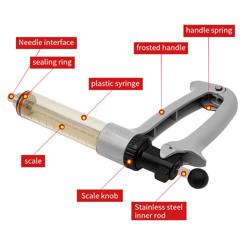 Jeringa continua veterinaria semiautomática de 25/50ml, jeringa de vacuna ajustable de inyección Animal para ganado, ganado, ovejas - imagen 4