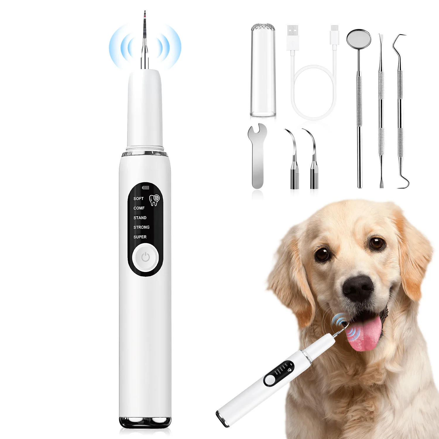 Eliminador de placa y sarro para perros, eliminador de placa para dientes con luz Led, 5 modos ajustables, cepillo de dientes eléctrico, Kit de limpieza de dientes