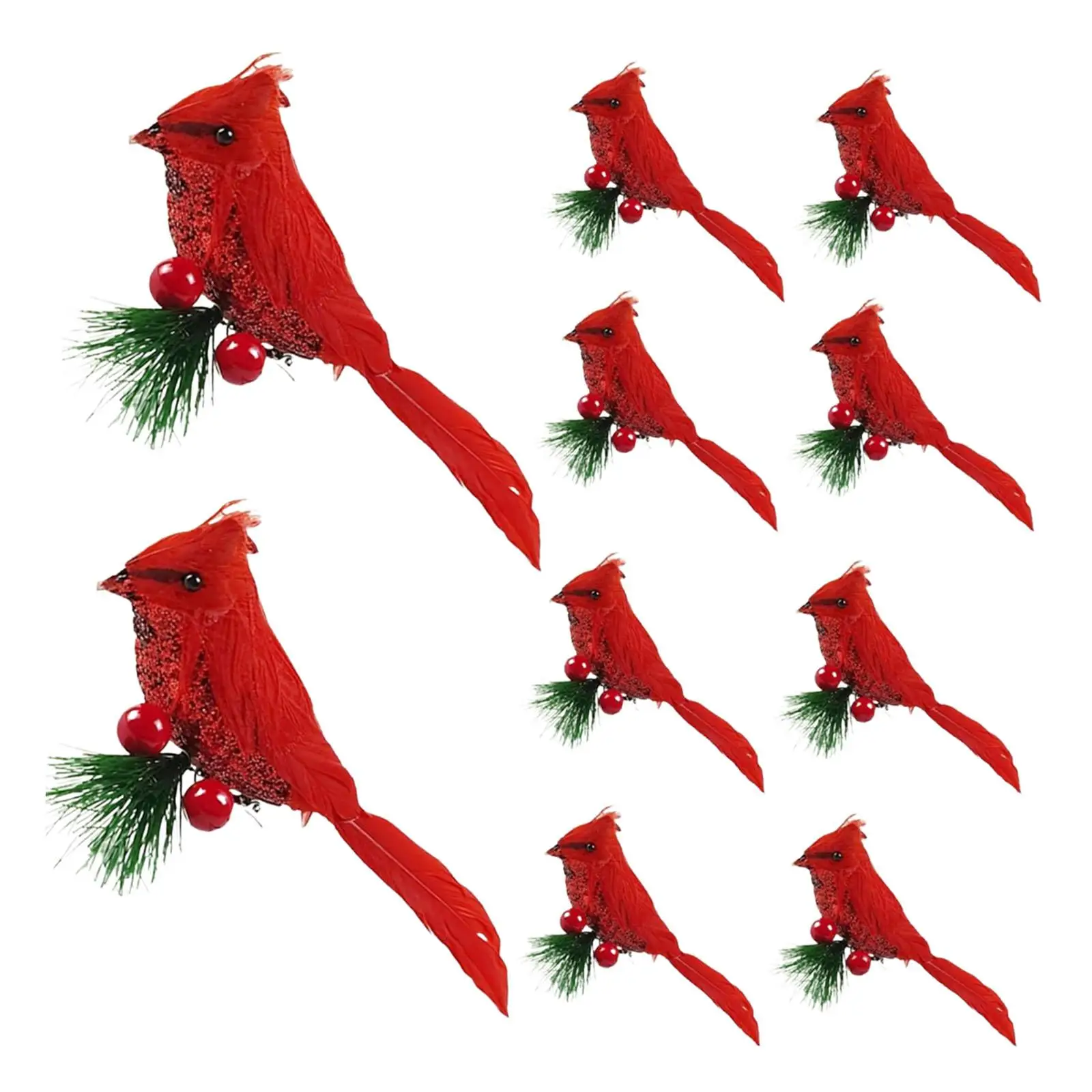 10 Pieces Artificial Christmas Red Red Birds Fake Bird Decorations Christmas Tree Ornaments for Planters Indoor Patio Home
