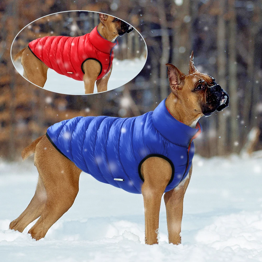 Ropa Reversible de invierno para perro, abrigo a prueba de viento, chaquetas cálidas para mascotas, chaleco para perros pequeños, medianos y grandes, Bulldog, Pug - imagen 3
