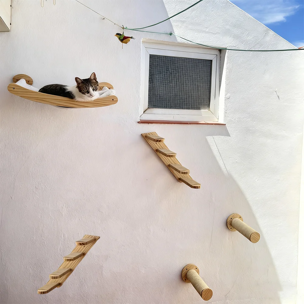 Estante de escalada para gatos en pared con pedales de madera y sisal - imagen 2