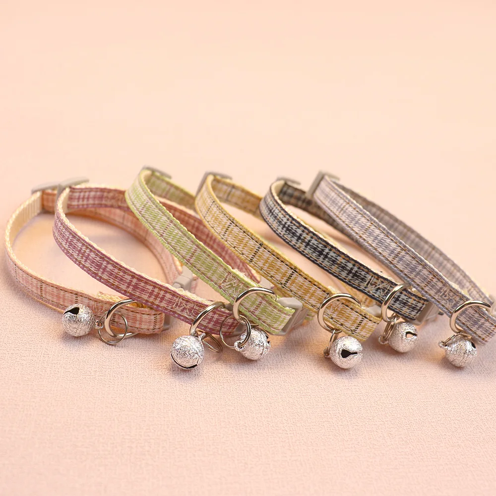 Collar con campana para mascotas, accesorio de seguridad ajustable a cuadros, Estilo Vintage, 1 unidad - imagen 2