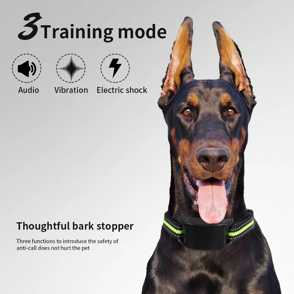Dispositivo automático de parada de ladridos para perros, Collar eléctrico de entrenamiento para mascotas, valla ultrasónica ajustable, vibración de choque, entrenador para perros - imagen 3
