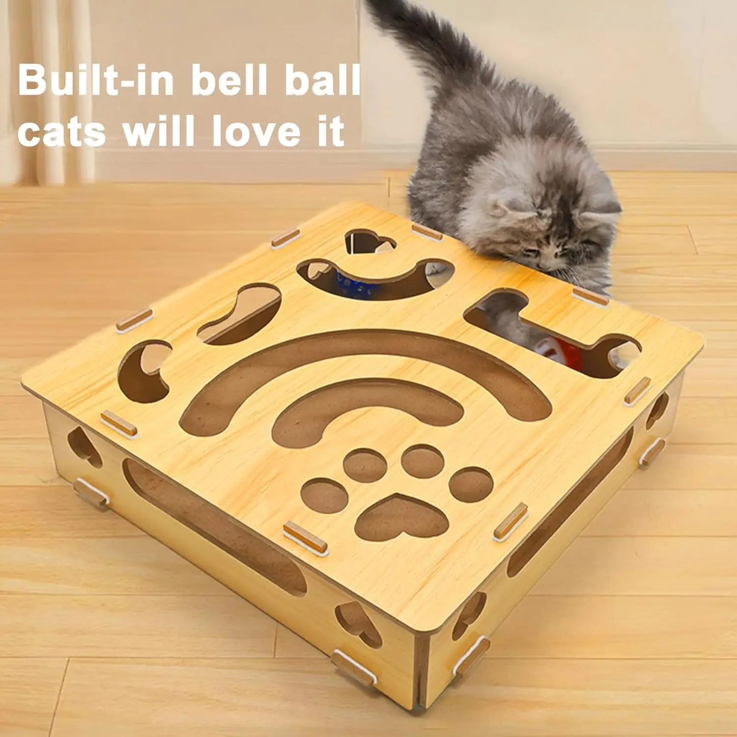 Caja de enriquecimiento de lima de uñas para gatos de interior con bola, tablero rascador de uñas para mascotas y caja de golosinas, juguete autoentrenante para gatos - imagen 5