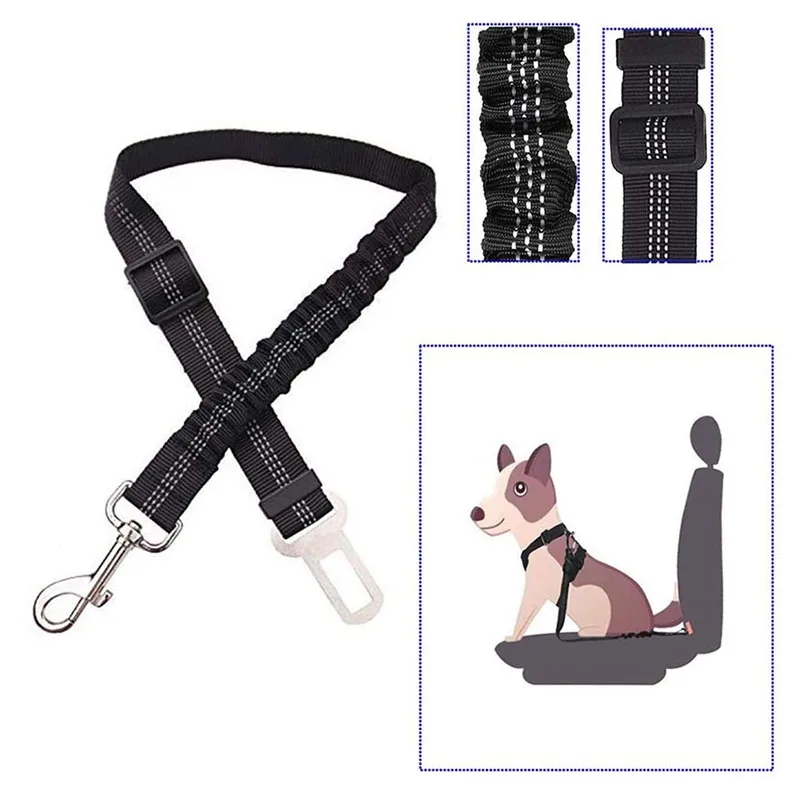 Cinturón de seguridad ajustable para coche para perros, correa de seguridad elástica retráctil con absorción de impactos, arnés de seguridad para coche para mascotas para perros