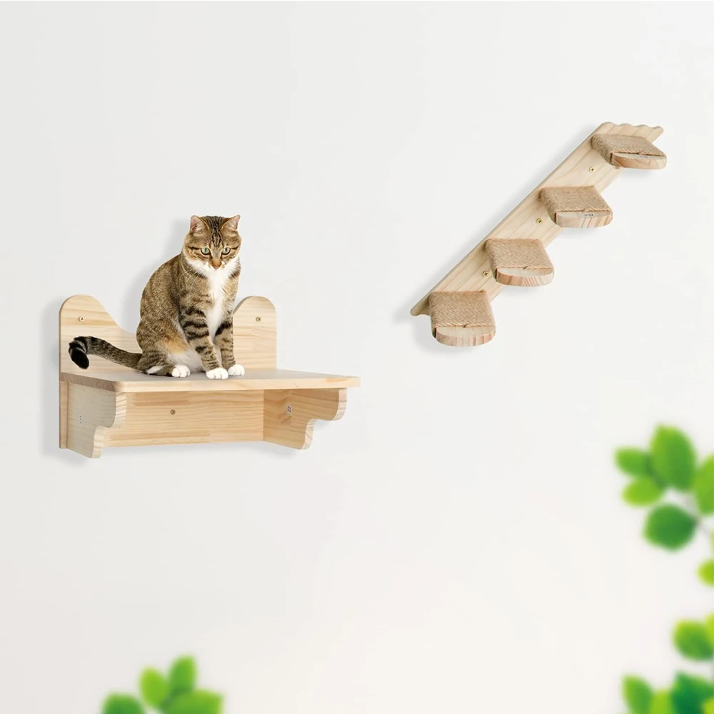 Poste de rascado de Sisal para gatos, escalera de madera montada en la pared, pedales de Luna, hamaca para dormir, casa para gatos de interior, 1 unidad - imagen 4