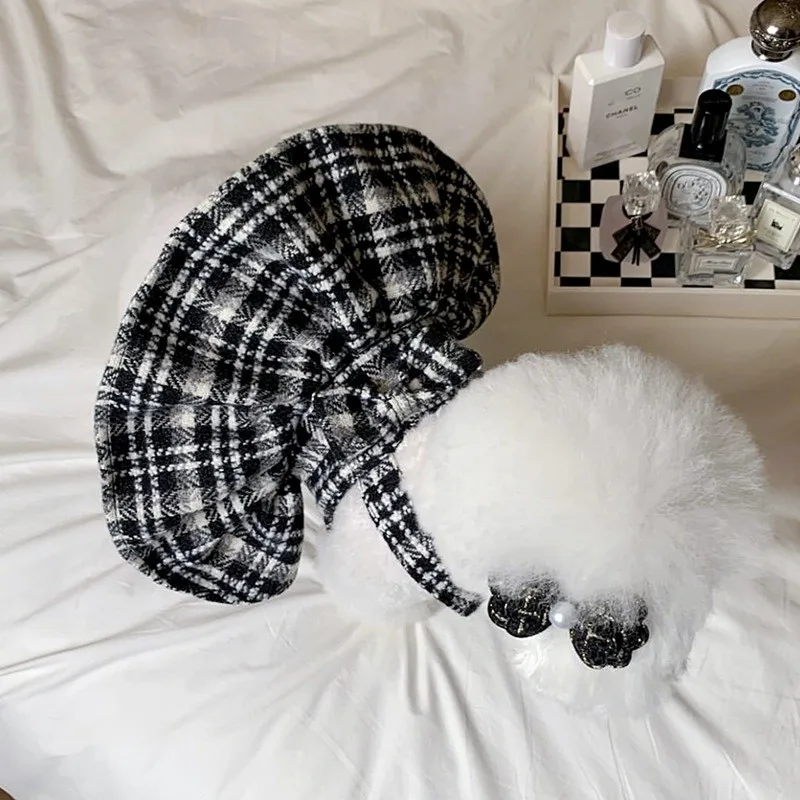 Vestido de invierno para perros, ropa cálida para mascotas, camisa a cuadros a rayas blancas y negras, falda para cachorros, abrigo de algodón grueso para perros, chaleco para gatos Bichon - imagen 2
