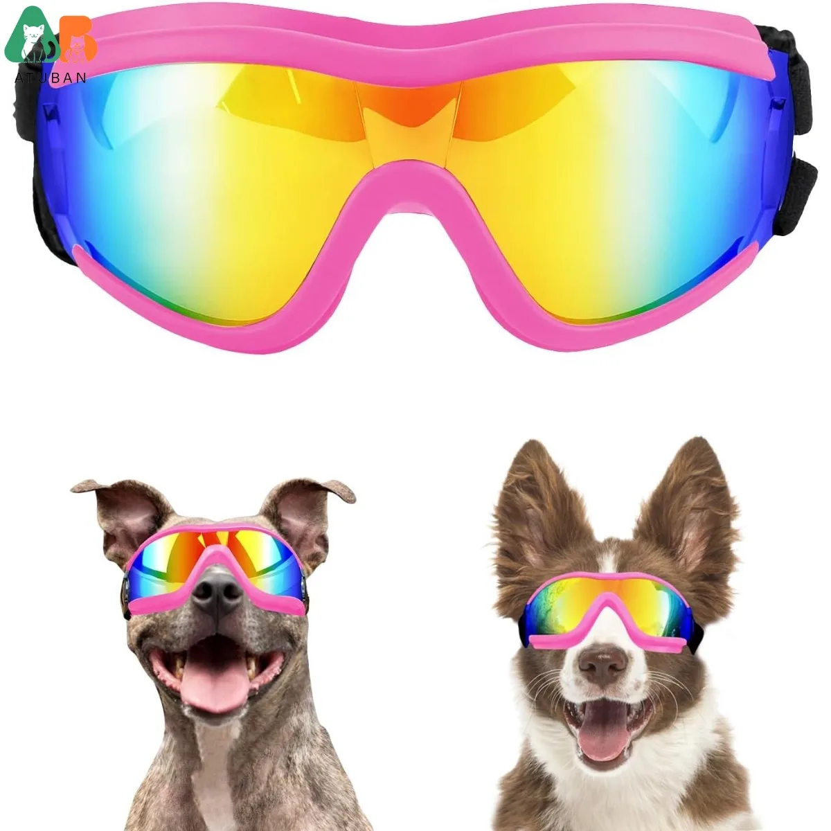 ATUBAN Gafas para perros de razas medianas a grandes, gafas de sol anti-UV para perros de razas grandes, protección ocular para perros a prueba de viento para conducir, ajustables