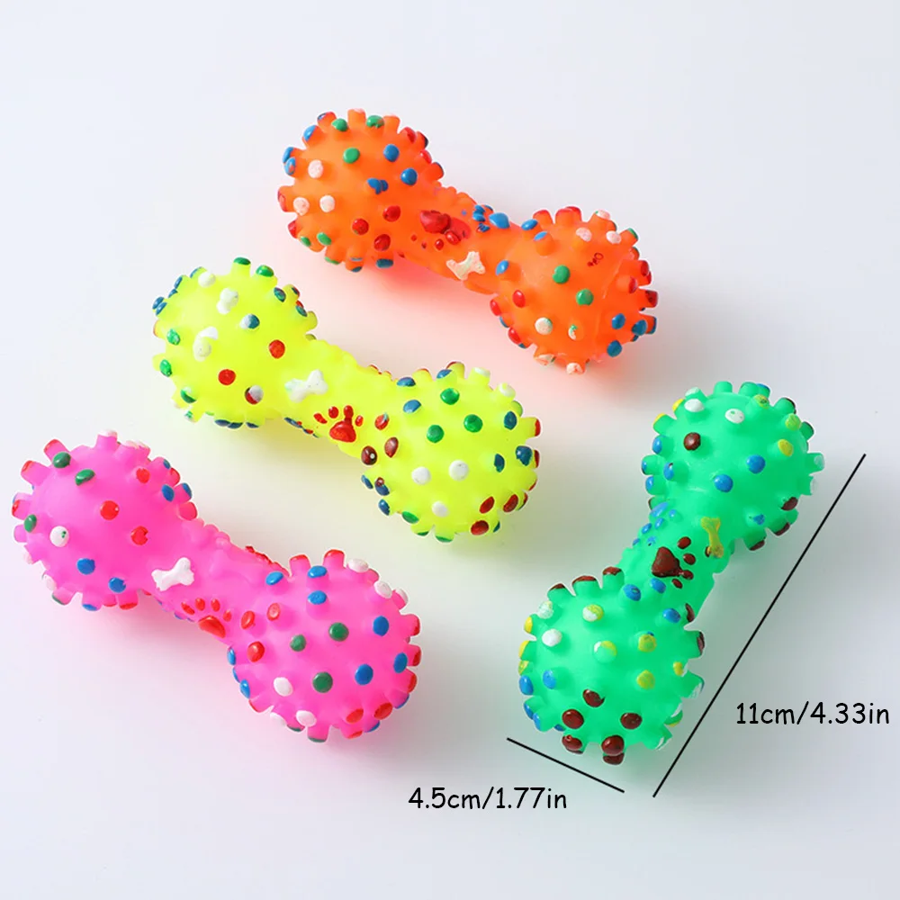 Juguete masticable chirriante para perros: forma de mancuerna con púas pequeñas, juguete de goma para mascotas para la dentición, limpieza de dientes y reducción de sarro, - imagen 5