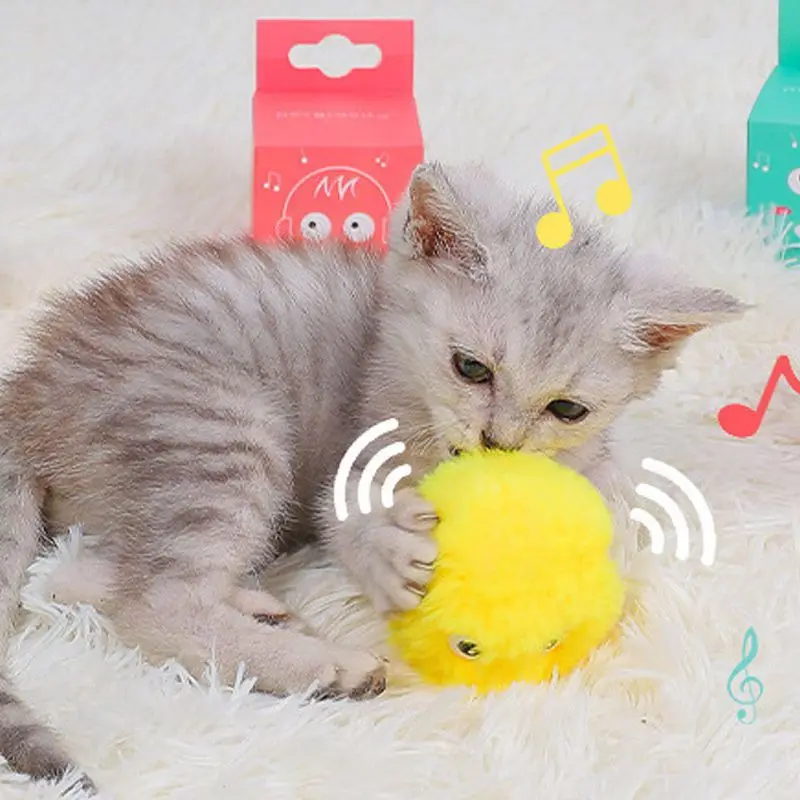 Juguetes inteligentes para gatos, Bola de sonido interactiva de felpa, juguete de entrenamiento eléctrico con hierba gatera, sonido táctil, juguete con chirrido para mascotas, suministros para gatos - imagen 2