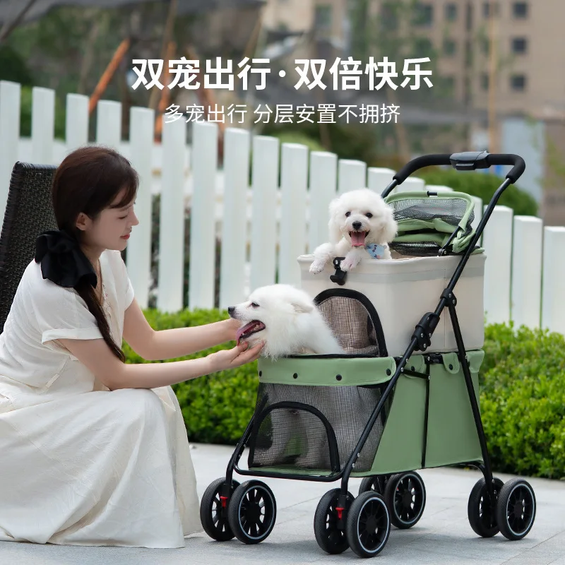 Cochecito doble capa plegable para perros y gatos – Ligero portátil - imagen 2