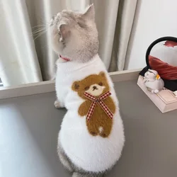 Suéter con lazo de oso para mascotas, pajarita para gatos, suéter de oso, ropa de peluche de Yorkshire gruesa y cálida, ropa para cachorros pequeños