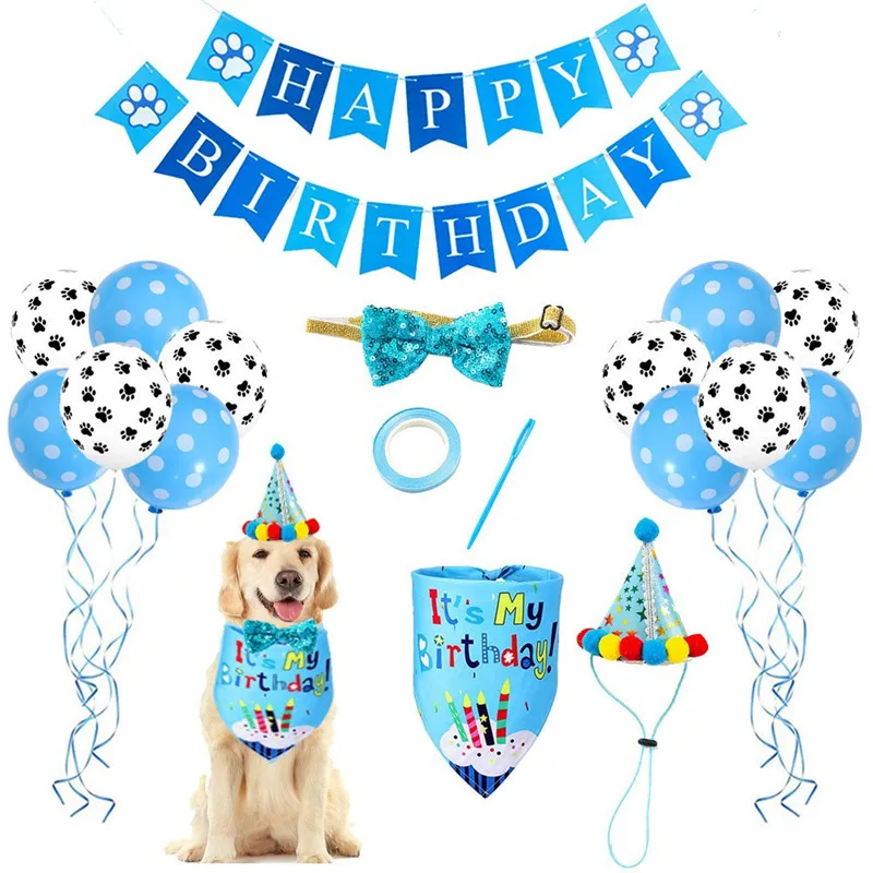 Decoración de feliz cumpleaños para mascotas, sombreros para disfraz de perro, Bandana con lazo, pañuelo, Baberos, pancartas, suministros para fiesta de mascotas, accesorios para perros - imagen 3