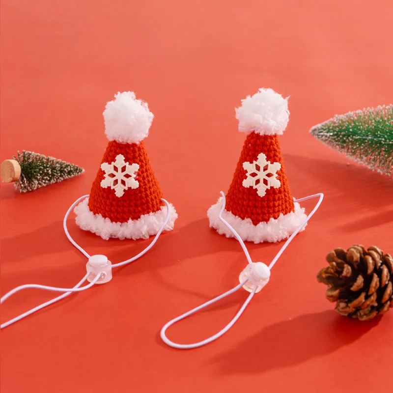 Pet Christmas Bib Costume Hat Cat Handmade Woolen Scarf Hat Little Dog Decoration Dog Accessories for Small Dogs Puppy - imagen 4