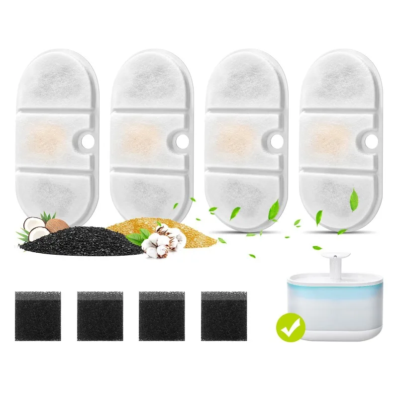 Filtros de fuente de agua para gatos, cápsula de 71oz/2,1 L, fuente para mascotas sin BPA, 4 filtros de repuesto con 4 esponjas de prefiltro