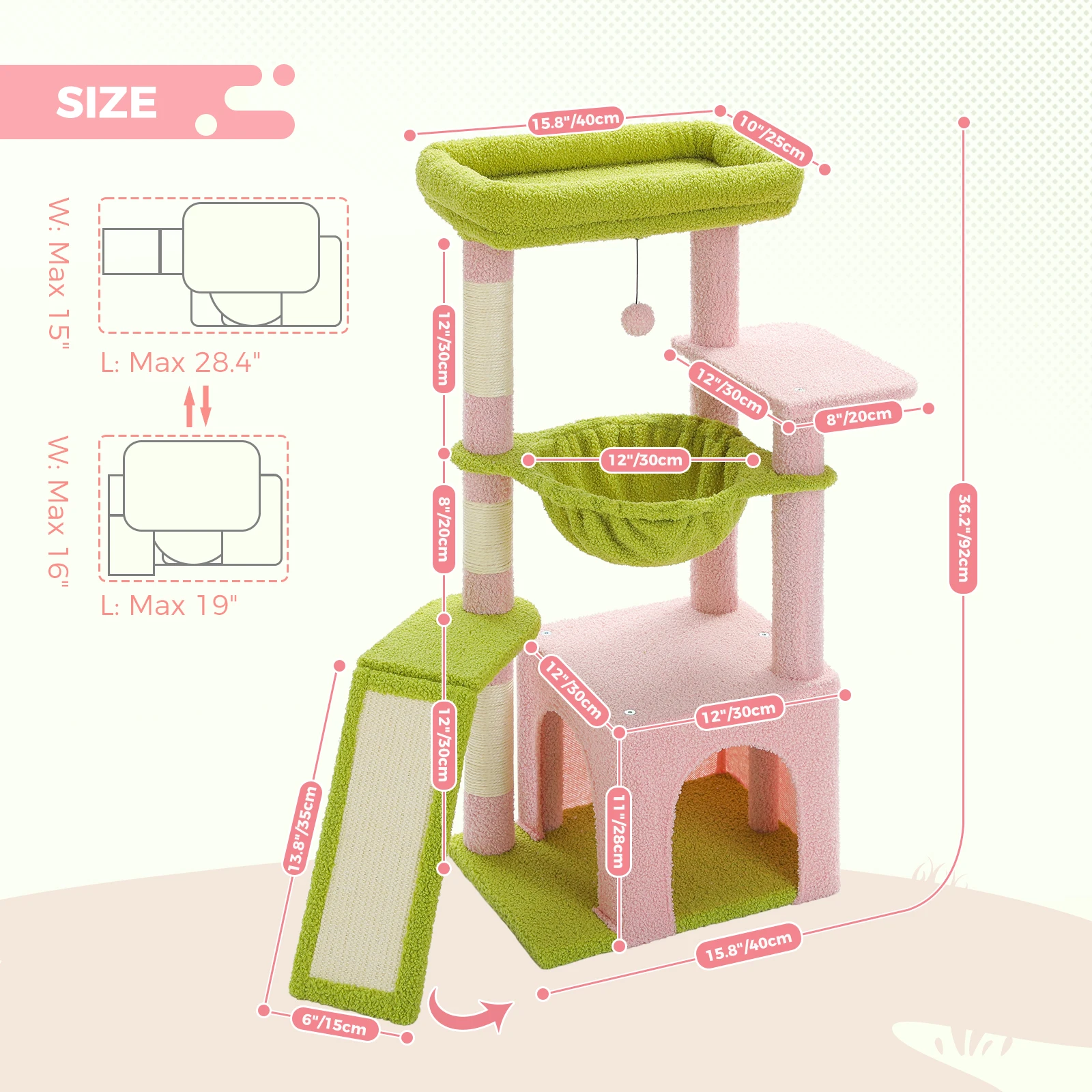 Árbol para gatos para gatos grandes, torre para gatos de interior con hamaca grande, casa de condón para gatos y poste rascador, árbol de actividades para gatos - imagen 5